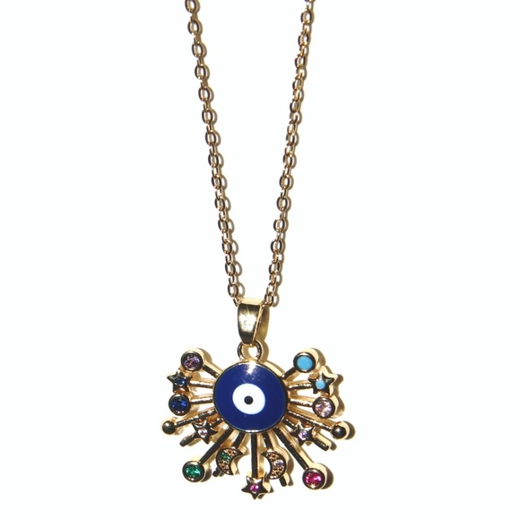 *NEW* 18K Gold Plated Cubic Zirconia Evil Eyes Pendant Necklace 🧿🪬 - Picture 2 of 11
